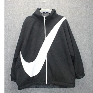 Nike Big Swoosh Reversible Boa Jacket Fleece Sherpa L Black Oversized Winter - Picture 1 of 9