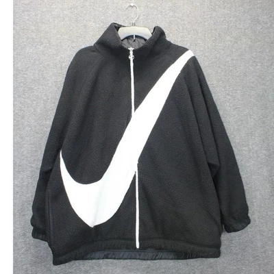 Nike Big Swoosh Reversible Boa Jacket Fleece Sherpa L Black Oversized Winter - Image 1 of 4