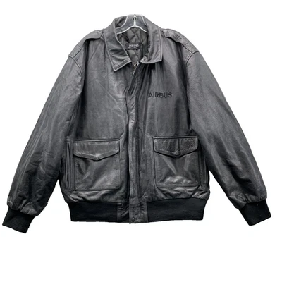 Vintage Burk's Bay Leather Bomber Men's XL Black Quilt Lined Harrington Aviation - Image 1 of 4