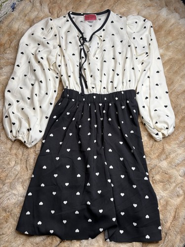 Abito donna Kate Spade NY taglia small nero bianco cuori a pois bicolore S