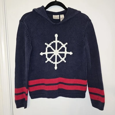 Suéter con temática náutica Distressed Liz Claiborne para mujer talla PS Sailor azul marino Foto 1 de 4