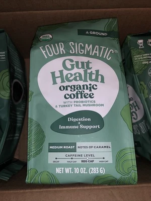 FOUR SIGMATIC 6 - Gut Health, Organic Coffee with Probiotics and Turkey Tail Mushroom, Ground