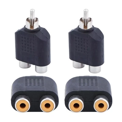 New 4pcs Audio Connector Adapter Plug RCA Male to 2 RCA Females - Image 1 of 4