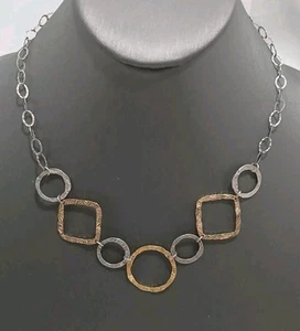 Sterling Silber Gold Vermeil gehämmert Gliederkette zweifarbig Kette 18" - Bild 1 von 13