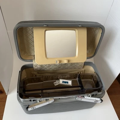 Vintage Samsonite Profile II Makeup Cosmetic Train Case luggage Gray w/ Tray Key - Image 1 of 4