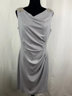 Vestido de cóctel Alex Evenings plateado brillante acanalado - talla 12 Foto 1 de 4