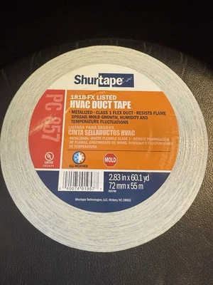 Shurtape PC 857 UL 181B-FX gelistet/bedrucktes Gewebe wasserdicht HVAC Klebeband, Verwendung t - Bild 1 von 3