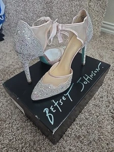Betsey Johnson Champagner Strass Knöchelriemen SB-Iris Größe 11 Sexy Stiletto - Bild 1 von 6
