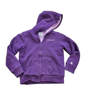 Vtg Carhartt Sherpa Lined Sweatshirt Girls 7 Purple Embroidered Logo Hoodie - Picture 1 of 9