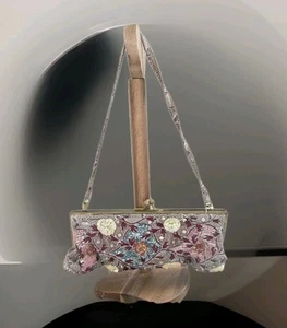 Vtg y2k multicoloured beaded sequined & embroidered floral baguette party clutch - Picture 1 of 5