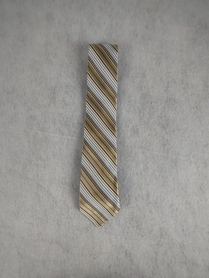 Croft & Barrow Men's Brown, Tan, Silver, Blue, White, 100% Silk Striped Necktie - Image 1 of 4