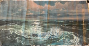 Maritime Ocean Waves Signed illegible Large Oil on Canvas 20th Cent unframed - Foto 1 di 9