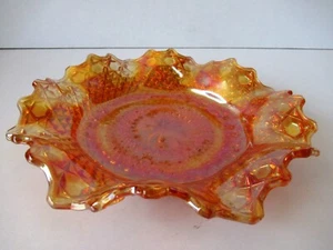 Vintage Marigold Carnival Glass Sawtoothed Ruffled Edge Plate Bowl Orange Old"F3 - Picture 1 of 9