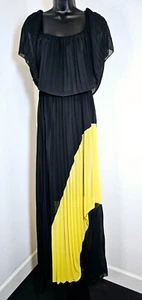 Vintage 1970s Pleated Maxi Sleevless Sheer Dress - Black and Yellow - SZ 2X - Picture 1 of 10
