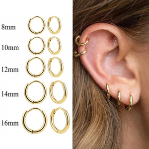 Juego de 5 pares de pendientes de aro Huggie para mujer hombre apilables delicados anillos de aro aros - Imagen 1 de 19