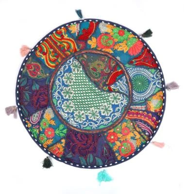 22" Pillow Cover Throw/Tapestry/Bean Bag Large With Bohemian Patchwork  Blue - Image 1 of 2