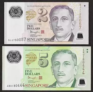 SINGAPORE SET 2 PZ 2 5 Dollari 2014-2020 P-46 47 POLIMERO UNC Non in circolazione - Foto 1 di 4