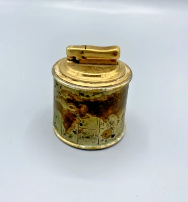 Briquet de table vintage Colibri mappemonde métal doré made in England années 60 - Photo 1/4