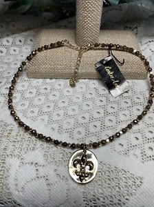 NEW COOKIE LEE FLEUR DE PENDANT GOLD TONE BRONZE BEAD REVERSIBLE ADJUST NECKLACE - Picture 1 of 5