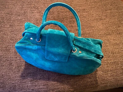 Beautiful 90s Vintage Yves Saint Laurent YSL Suede Teal Blue Bag Holdall Handbag - Image 1 of 4