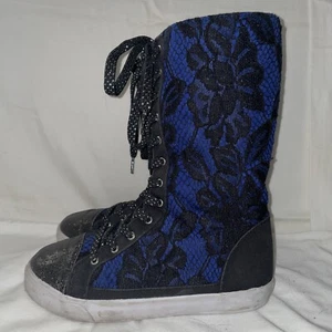 Disney D-Signed Blue Black Lace Sparkly Boots Shoes Girls Youth Size 4 (as Is) - Picture 1 of 11