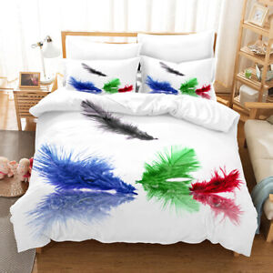 Colored Feathers King Double Bedding Set Queen Quilt/Doona Cover Pillowcase