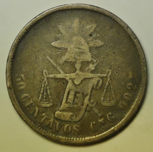 mw19057 Mexico; Silver 50 Centavos 1877 Cn G  Culiacan  KM#407.2 - Picture 1 of 2