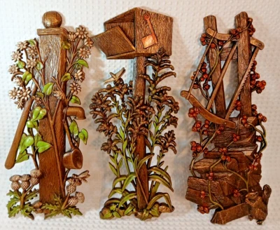 1972 VINTAGE BURWOOD/HOMCO WALL HANGINGS MAILBOX PUMP  SAW WITH LOGS SET OF 3 - Image 1 of 4