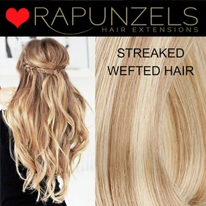 Blonde streaked weft hair extensions RAPUNZELS SALON remy hair - weave wefted - Picture 1 of 6