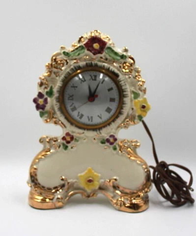 Sessions Porcelain Electric Mantel Clock ornated floral design CIRCA 1950s Cover