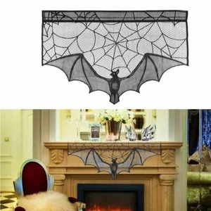 Black Lace Bat Halloween Props Party Scary Indoor Decorations Window Curtains US - Picture 1 of 11