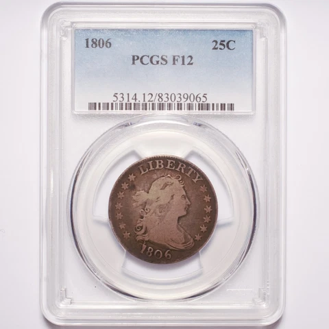 1806 Draped Bust Silver Quarter PCGS F12 Cover