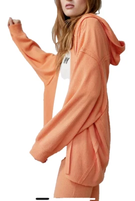 OUT FROM UNDER Women Colette Open Front Sweatshirt Hoodie Sz M Orange Ribbed - Image 1 of 4