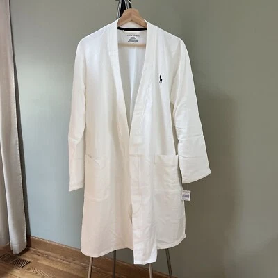 Bata de baño blanca Polo Ralph Lauren para mujer azul marino pony algodón talla mediana D7 Foto 1 de 4