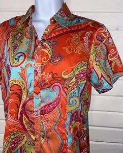 Blusa Top Ralph Lauren LRL Talla MEDIANA Naranja Paisley S/S 100% Algodón Usada en Excelente Condición - Imagen 1 de 8