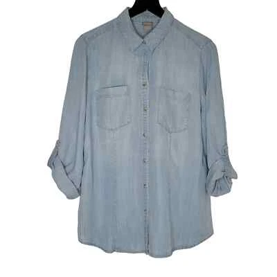 Camisa Chico's Mediana Azul Cambray Manga con Pestaña Enrollable Lavado Ligero Abotonada Informal Foto 1 de 4