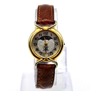 Vintage CHIC Moonphase Watch Womens Gold Tone Stainless Steel Classic Quartz - Picture 1 of 9