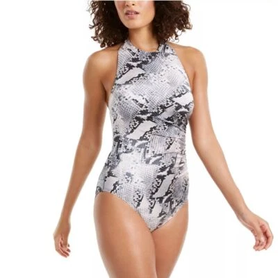 Nuevo sin etiquetas Traje de baño Calvin Klein estampado cuello alto halter de una pieza talla 18 Foto 1 de 4