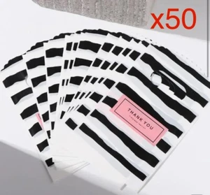 Thank You Bags 50PCS Black White Stripe 3.38x5.51” Party Retail Business Lot - Picture 1 of 6