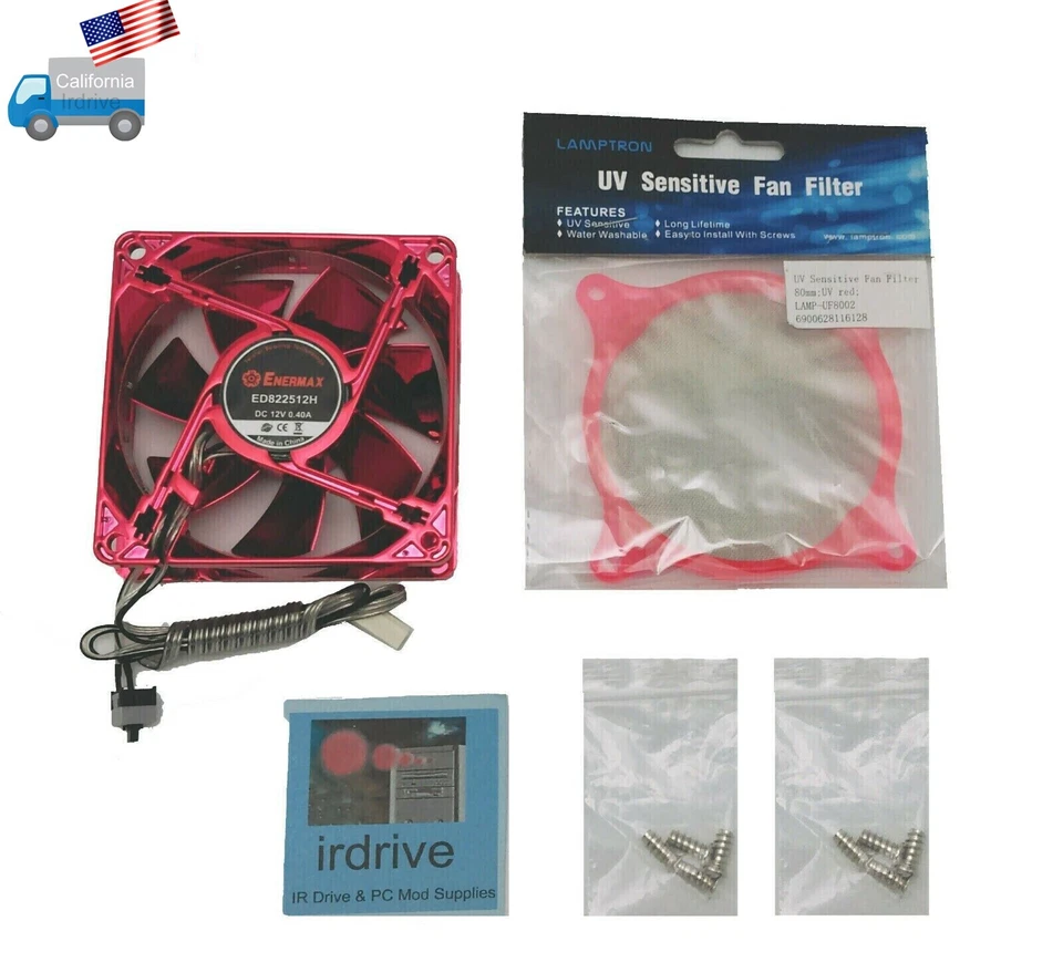 Enermax 80mm RED LED Case Cooling w/ Thermal Control + Mesh UV Fan Filter Guard - Image 1 of 4