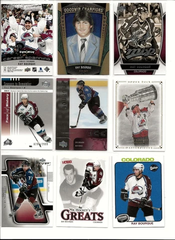 Ray Bourque All Different 27-Card Lot+ 2001 Stanley Cup Champs 8X10 & Photo Puck Cover