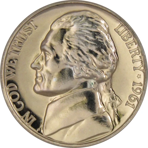 1961 Jefferson Nickel 5 Cent Piece Choice Proof 5c US Coin Collectible Cover