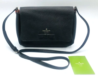 Kate Spade Pershing Street Avva Pebbled Leather Crossbody Shoulder Bag Black New - Image 1 of 4