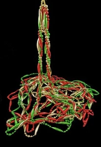 Shiny Red Green Gold Garland 9 Feet Long 3 Strands - Picture 1 of 1