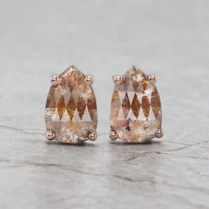 2.02 Ct Pear Brown Color Diamond Earrings 14K Rose Gold Engagement Gift Earrings - Picture 1 of 10