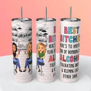 Graphic Skinny Tumbler- Best Bitches- Best Friends- 20oz Cup / Mug With Straw - Picture 1 of 3
