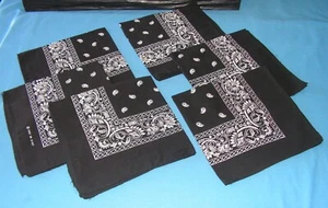 Black / White Paisley Set of 6 Bandana - Dinner Napkins Cotton - 2003 RN 97467 - Picture 1 of 14