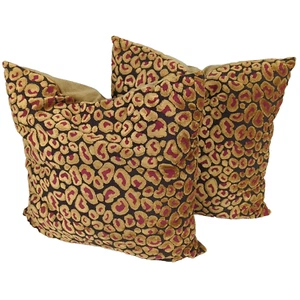 D.V. KAP Home 22x22 Ruby Cheetah Throw Pillows Red/Gold Leopard Print | Set of 2 - Picture 1 of 6