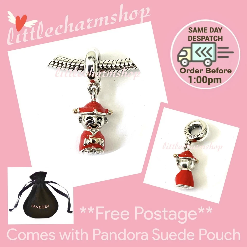 Genuine PANDORA Charm 796565ENMX Red Chinese Fortune Luck Dangle Two Tone