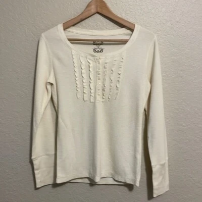 Bugle Boy For Her Vintage 90’s Long Sleeve Ruffle Front Ivory Shirt Size M - Image 1 of 4